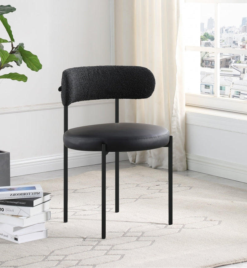 Beacon Cream Vegan Leather And Boucle Fabric Upholstered Dining Chair in Black, Set of 2 - 881Black-C