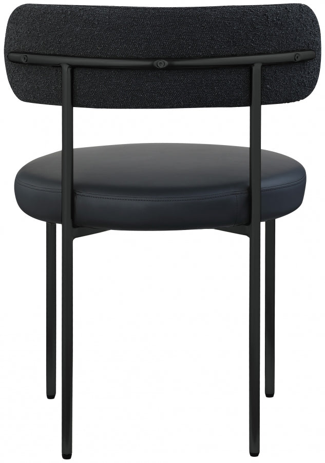 Beacon Cream Vegan Leather And Boucle Fabric Upholstered Dining Chair in Black, Set of 2 - 881Black-C
