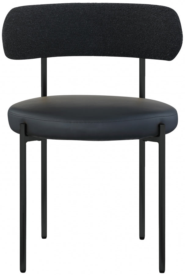 Beacon Cream Vegan Leather And Boucle Fabric Upholstered Dining Chair in Black, Set of 2 - 881Black-C