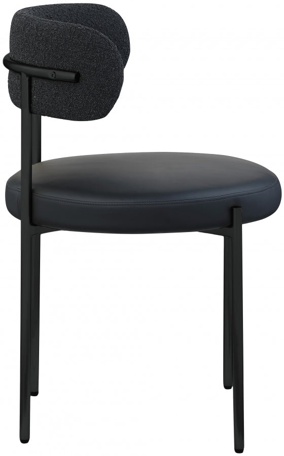 Beacon Cream Vegan Leather And Boucle Fabric Upholstered Dining Chair in Black, Set of 2 - 881Black-C