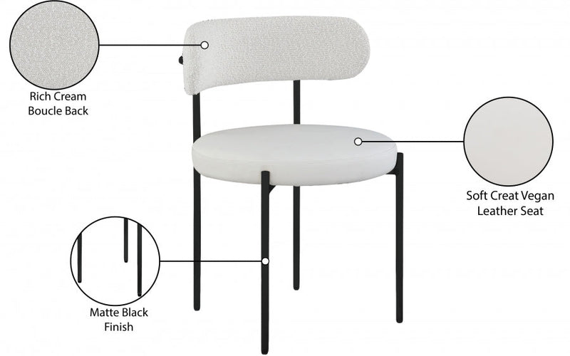Beacon Cream Vegan Leather And Boucle Fabric Upholstered Dining Chair in Cream, Set of 2 - 881Cream-C