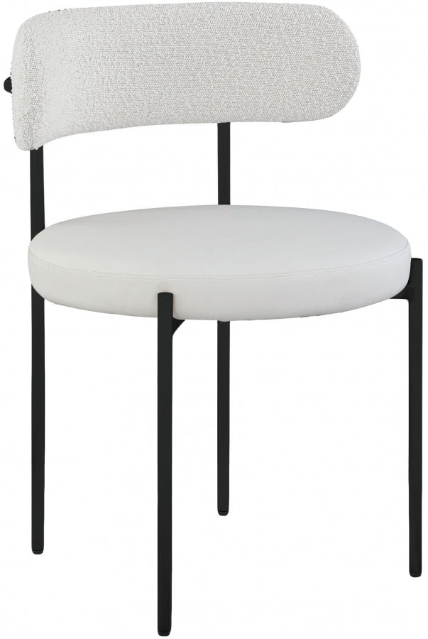 Beacon Cream Vegan Leather And Boucle Fabric Upholstered Dining Chair in Cream, Set of 2 - 881Cream-C