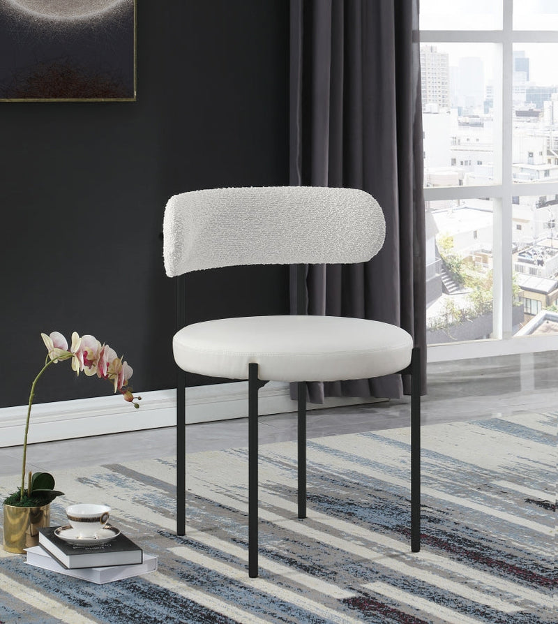 Beacon Cream Vegan Leather And Boucle Fabric Upholstered Dining Chair in Cream, Set of 2 - 881Cream-C