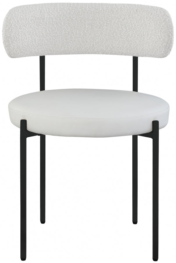 Beacon Cream Vegan Leather And Boucle Fabric Upholstered Dining Chair in Cream, Set of 2 - 881Cream-C