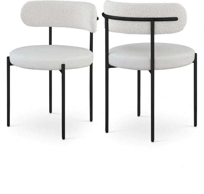 Beacon Cream Vegan Leather And Boucle Fabric Upholstered Dining Chair in Cream, Set of 2 - 881Cream-C