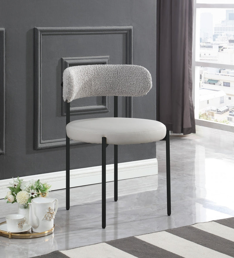 Beacon Cream Vegan Leather And Boucle Fabric Upholstered Dining Chair in Taupe, Set of 2 - 881Taupe-C