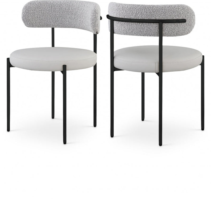 Beacon Cream Vegan Leather And Boucle Fabric Upholstered Dining Chair in Taupe, Set of 2 - 881Taupe-C