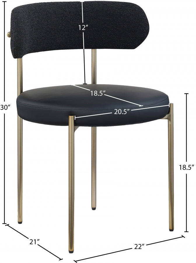 Beacon Vegan Leather And Boucle Fabric Upholstered Dining Chair in Black, Set of 2 - 886Black-C