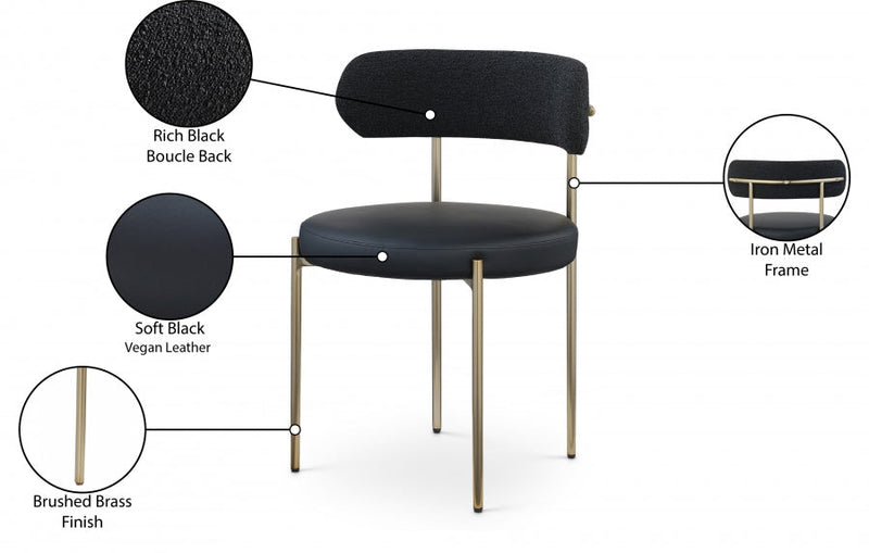 Beacon Vegan Leather And Boucle Fabric Upholstered Dining Chair in Black, Set of 2 - 886Black-C