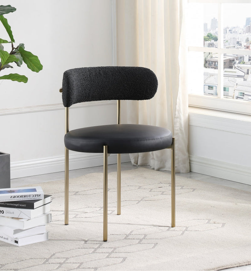 Beacon Vegan Leather And Boucle Fabric Upholstered Dining Chair in Black, Set of 2 - 886Black-C