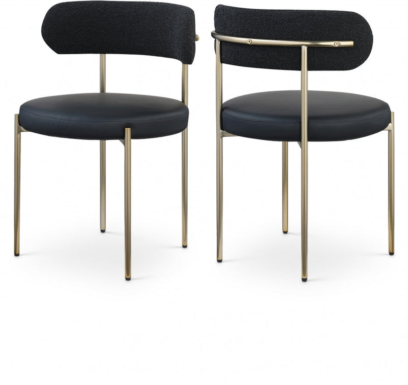Beacon Vegan Leather And Boucle Fabric Upholstered Dining Chair in Black, Set of 2 - 886Black-C