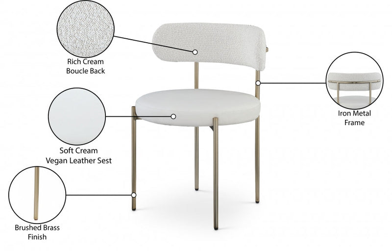 Beacon Vegan Leather And Boucle Fabric Upholstered Dining Chair in Cream, Set of 2 - 886Cream-C