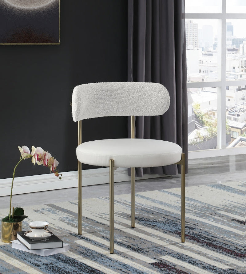 Beacon Vegan Leather And Boucle Fabric Upholstered Dining Chair in Cream, Set of 2 - 886Cream-C