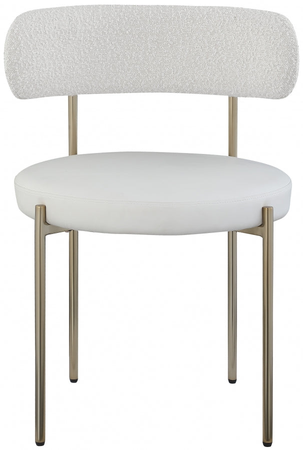 Beacon Vegan Leather And Boucle Fabric Upholstered Dining Chair in Cream, Set of 2 - 886Cream-C