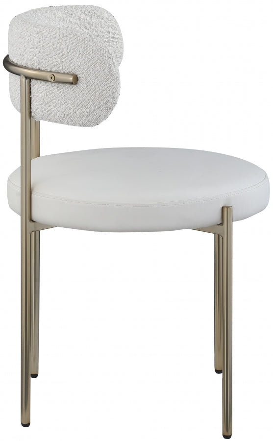 Beacon Vegan Leather And Boucle Fabric Upholstered Dining Chair in Cream, Set of 2 - 886Cream-C