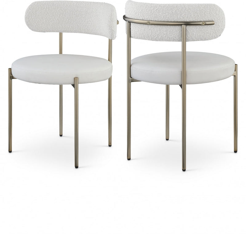 Beacon Vegan Leather And Boucle Fabric Upholstered Dining Chair in Cream, Set of 2 - 886Cream-C