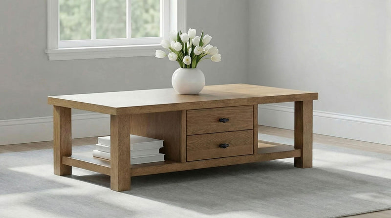 Beasley 2-Drawer Wood Coffee Table Golden Oak - 723328