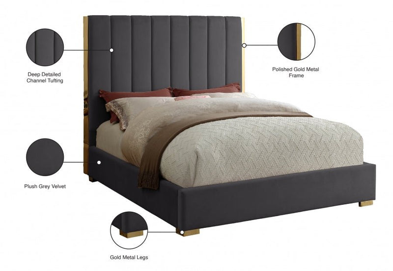 Becca Velvet Full Bed Grey - BeccaGrey-F