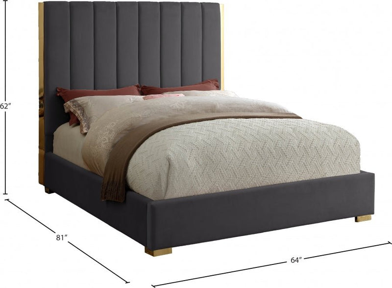 Becca Velvet Full Bed Grey - BeccaGrey-F