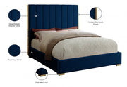 Becca Velvet King Bed Blue - Gate FurnitureKing Bed