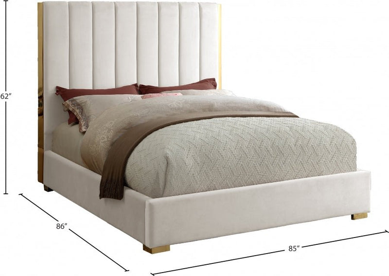 Becca Velvet King Bed Cream - Gate FurnitureKing Bed