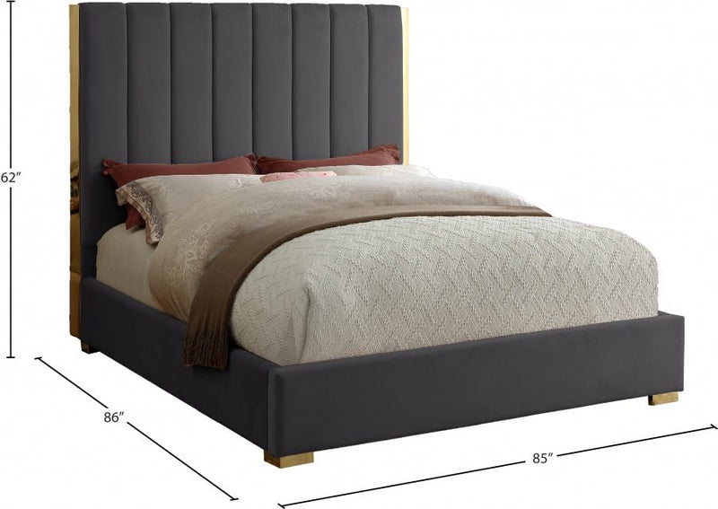 Becca Velvet King Bed Grey - Gate FurnitureKing Bed