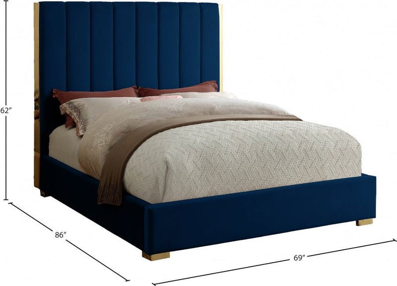 Becca Velvet Queen Bed Blue - Gate FurnitureQueen Bed