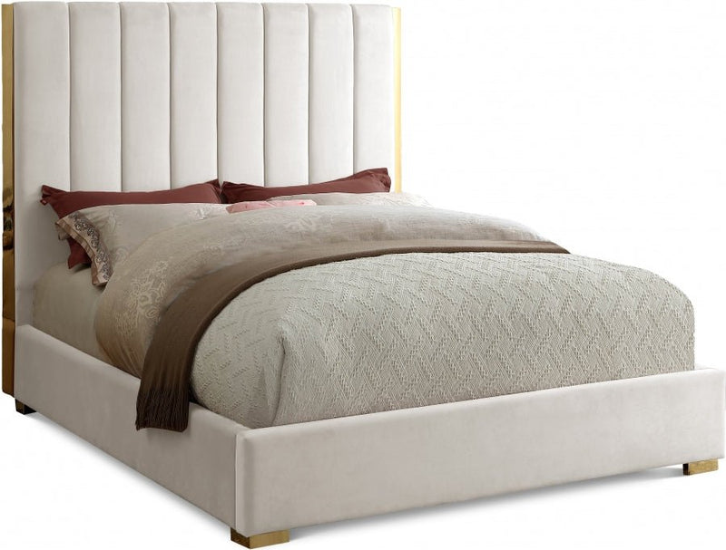 Becca Velvet Queen Bed Cream - Gate FurnitureQueen Bed
