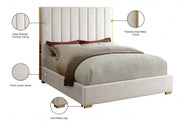 Becca Velvet Queen Bed Cream - Gate FurnitureQueen Bed