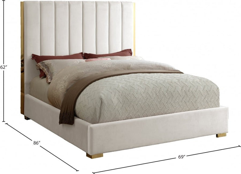 Becca Velvet Queen Bed Cream - Gate FurnitureQueen Bed
