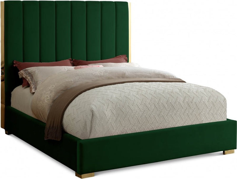 Becca Velvet Queen Bed Green - Gate FurnitureQueen Bed