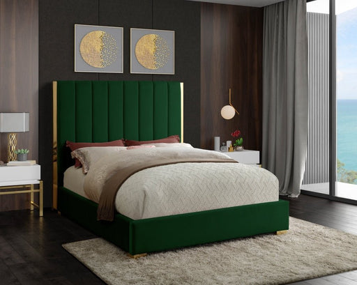 Becca Velvet Queen Bed Green - Gate FurnitureQueen Bed