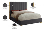 Becca Velvet Queen Bed Grey - Gate FurnitureQueen Bed