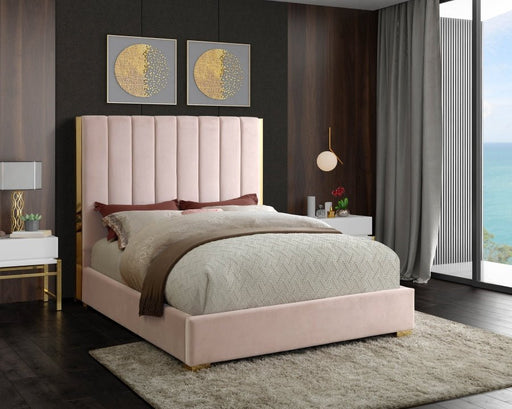 Becca Velvet Queen Bed Pink - Gate FurnitureQueen Bed