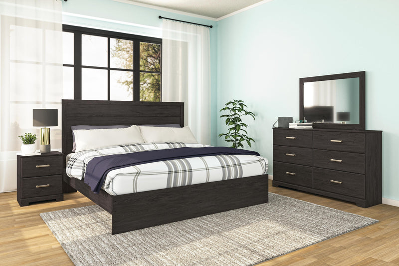 Belachime Charcoal King Panel Bed and Nightstand - B2589B9