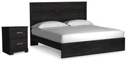 Belachime Charcoal King Panel Bed and Nightstand - B2589B9