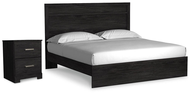 Belachime Charcoal King Panel Bed and Nightstand - B2589B9