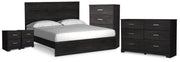 Belachime Charcoal King Panel Bed, Dresser, Chest and 2 Nightstands - B2589B14
