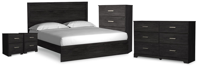 Belachime Charcoal King Panel Bed, Dresser, Chest and 2 Nightstands - B2589B14
