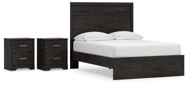 Belachime Full Panel Bed with 2 Nightstands in Charcoal - PKG018419