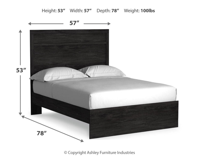 Belachime Full Panel Bed with 2 Nightstands in Charcoal - PKG018419