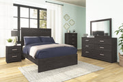 Belachime Full Panel Bed with Mirrored Dresser and Chest in Charcoal - PKG018415