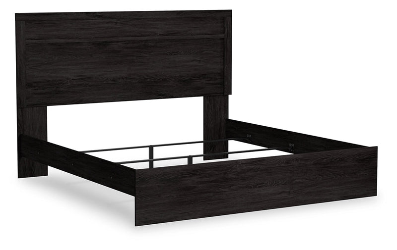 Belachime King Panel Bed with Mirrored Dresser and 2 Nightstands in Charcoal - PKG018403