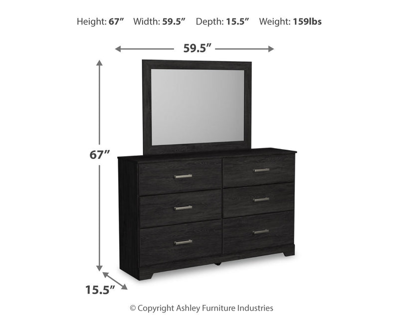 Belachime King Panel Bed with Mirrored Dresser in Charcoal - PKG018402