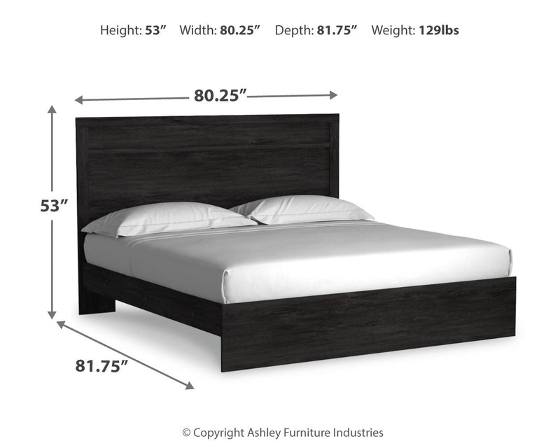 Belachime King Panel Bed with Mirrored Dresser in Charcoal - PKG018402