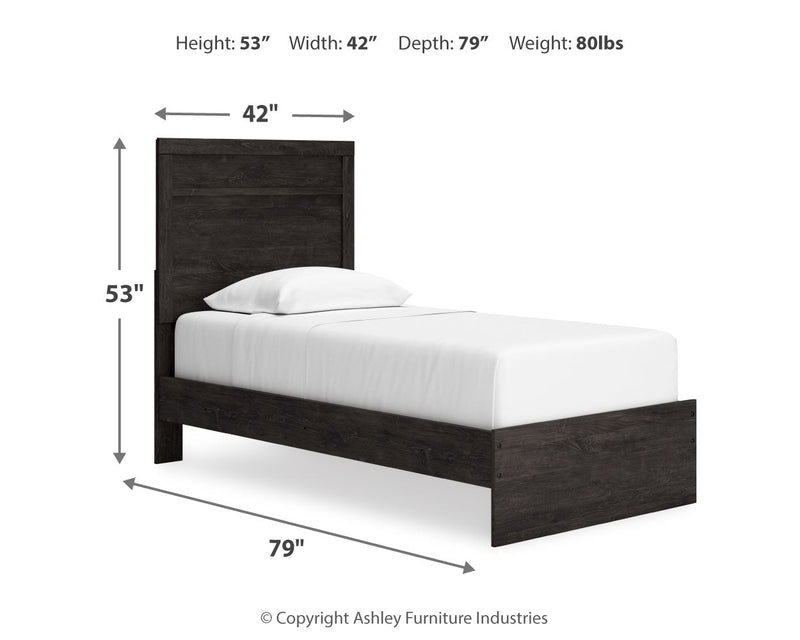 Belachime Twin Panel Bed with Nightstand in Charcoal - PKG018421