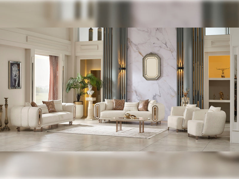 Bella 3-pieces (Sofa & Loveseat & Chair) Livingroom Set Cream in Cream - 101-BEL-55429-321