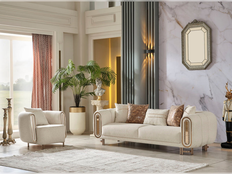 Bella 3-pieces (Sofa & Loveseat & Chair) Livingroom Set Cream in Cream - 101-BEL-55429-321