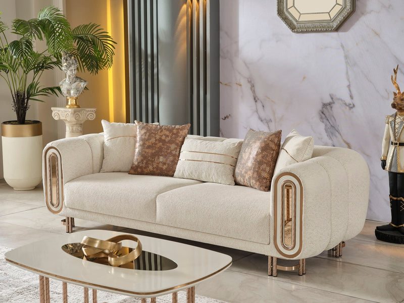 Bella 3-pieces (Sofa & Loveseat & Chair) Livingroom Set Cream in Cream - 101-BEL-55429-321