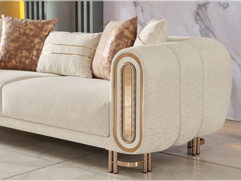 Bella 3-pieces (Sofa & Loveseat & Chair) Livingroom Set Cream in Cream - 101-BEL-55429-321